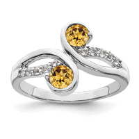 Load image into Gallery viewer, Sterling Silver Rhod-plated .60t.w. Citrine &amp; White Topaz Swirl Ring
