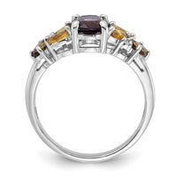 Load image into Gallery viewer, SS Rh Smoky and Whiskey Quartz Citrine White Topaz Ring
