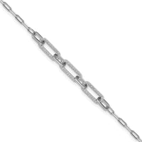 Load image into Gallery viewer, Sterling Shimmer Sterling Silver Rhodium-plated 1mm CZ 78 Stone Paper Clip Link 7 inch Bracelet
