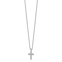 Load image into Gallery viewer, Sterling Shimmer Sterling Silver Rhodium-plated 2mm CZ 11 Stone Cross 16 inch with 2 inch Extension Necklace
