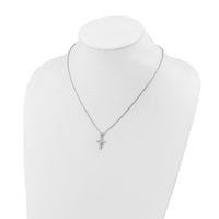 Load image into Gallery viewer, Sterling Shimmer Sterling Silver Rhodium-plated 2mm CZ 11 Stone Cross 16 inch with 2 inch Extension Necklace
