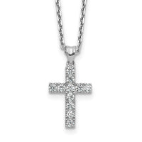 Load image into Gallery viewer, Sterling Shimmer Sterling Silver Rhodium-plated 2mm CZ 11 Stone Cross 16 inch with 2 inch Extension Necklace
