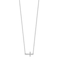 Load image into Gallery viewer, Sterling Shimmer Sterling Silver Rhodium-plated 1.1mm CZ 16 Stone Sideway Cross 16 inch with 2 inch Extension Necklace
