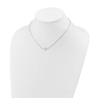 Load image into Gallery viewer, Sterling Shimmer Sterling Silver Rhodium-plated 1.1mm CZ 16 Stone Sideway Cross 16 inch with 2 inch Extension Necklace
