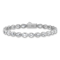 Load image into Gallery viewer, Sterling Shimmer Sterling Silver Rhodium-plated 6mm x 4mm CZ 25 Stone Oval Link 6.75 inch Bracelet
