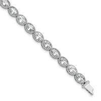 Load image into Gallery viewer, Sterling Shimmer Sterling Silver Rhodium-plated 6mm x 4mm CZ 25 Stone Oval Link 6.75 inch Bracelet
