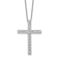 Load image into Gallery viewer, Sterling Shimmer Sterling Silver Rhodium-plated 2.3mm CZ 21 Stone Cross 16 inch with 2 inch Extension Necklace
