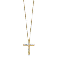 Load image into Gallery viewer, Sterling Shimmer Sterling Silver Gold-tone Flash Gold-plated 2.3mm CZ 21 Stone Cross 16 inch with 2 inch Extension Necklace
