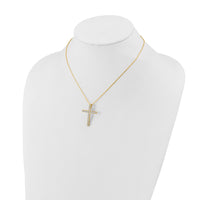 Load image into Gallery viewer, Sterling Shimmer Sterling Silver Gold-tone Flash Gold-plated 2.3mm CZ 21 Stone Cross 16 inch with 2 inch Extension Necklace

