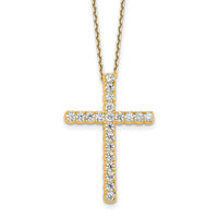 Load image into Gallery viewer, Sterling Shimmer Sterling Silver Gold-tone Flash Gold-plated 2.3mm CZ 21 Stone Cross 16 inch with 2 inch Extension Necklace
