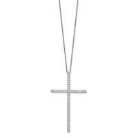 Load image into Gallery viewer, Sterling Shimmer Sterling Silver Rhodium-plated 1.3mm CZ 50 Stone Cross 16 inch with 2 inch Extension Necklace
