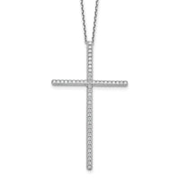 Load image into Gallery viewer, Sterling Shimmer Sterling Silver Rhodium-plated 1.3mm CZ 50 Stone Cross 16 inch with 2 inch Extension Necklace
