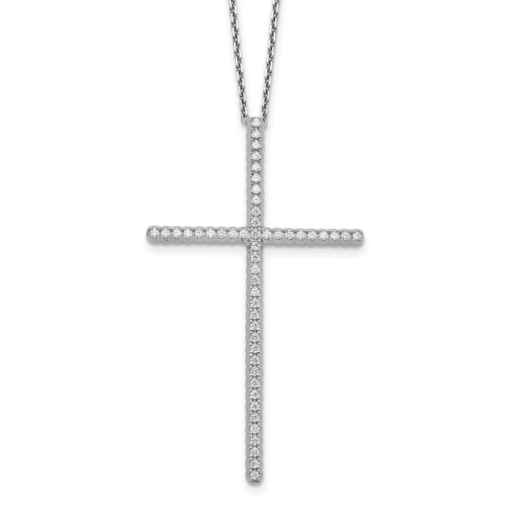 Sterling Shimmer Sterling Silver Rhodium-plated 1.3mm CZ 50 Stone Cross 16 inch with 2 inch Extension Necklace