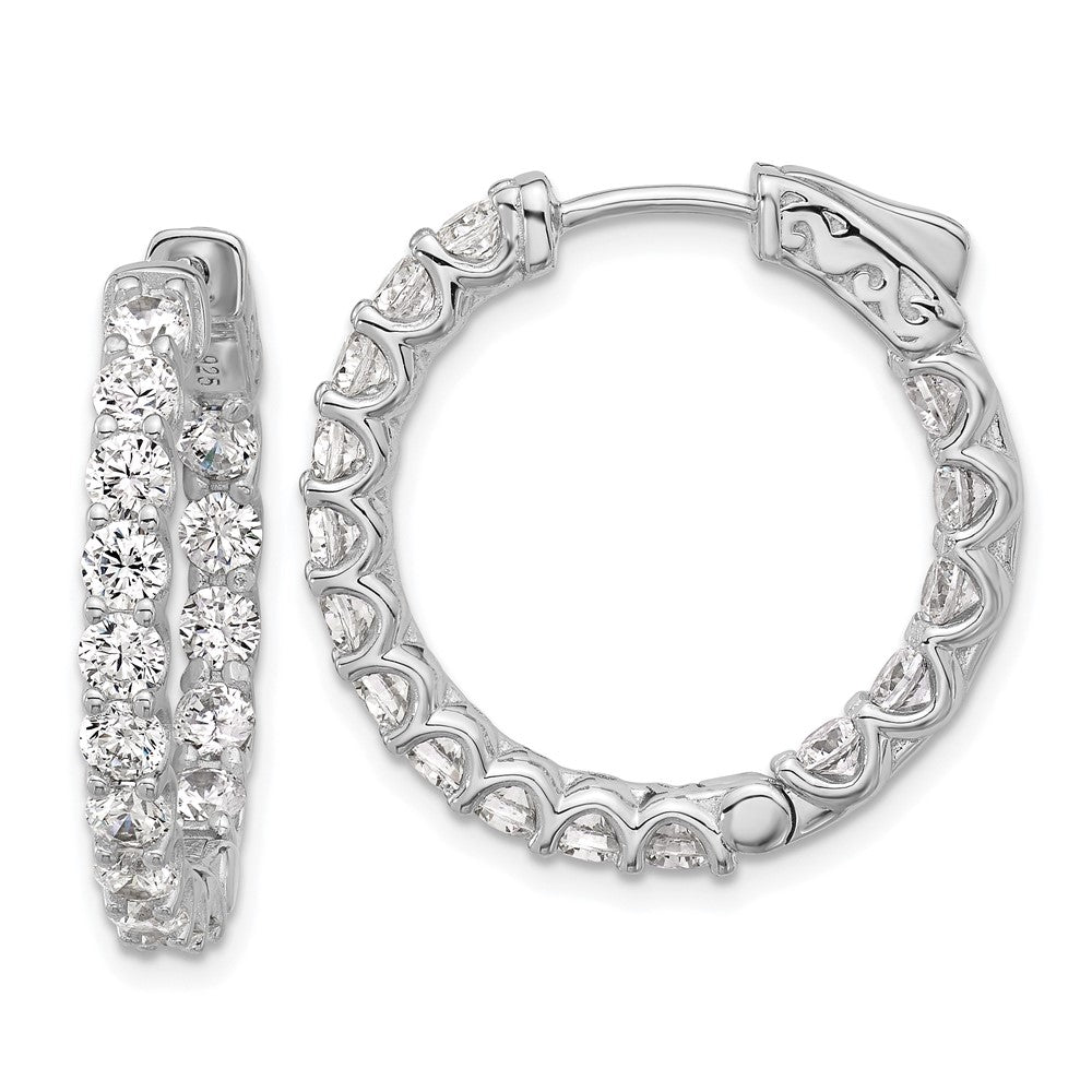 Sterling Shimmer Sterling Silver Rhodium-plated 3mm CZ 32 Stone In and Out Hinged Hoop Earrings