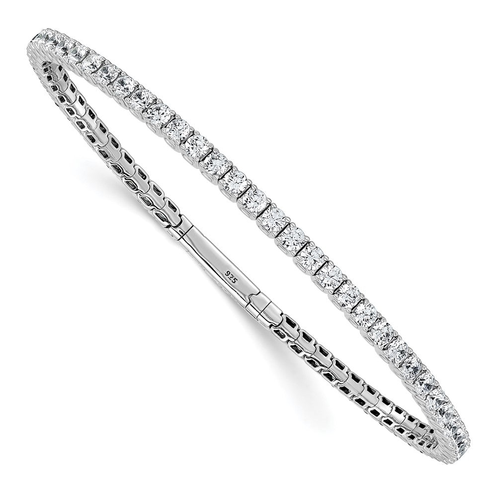 Sterling Shimmer Sterling Silver Rhodium-plated 3mm CZ 59 Stone 8 inch Flexible Bangle Bracelet