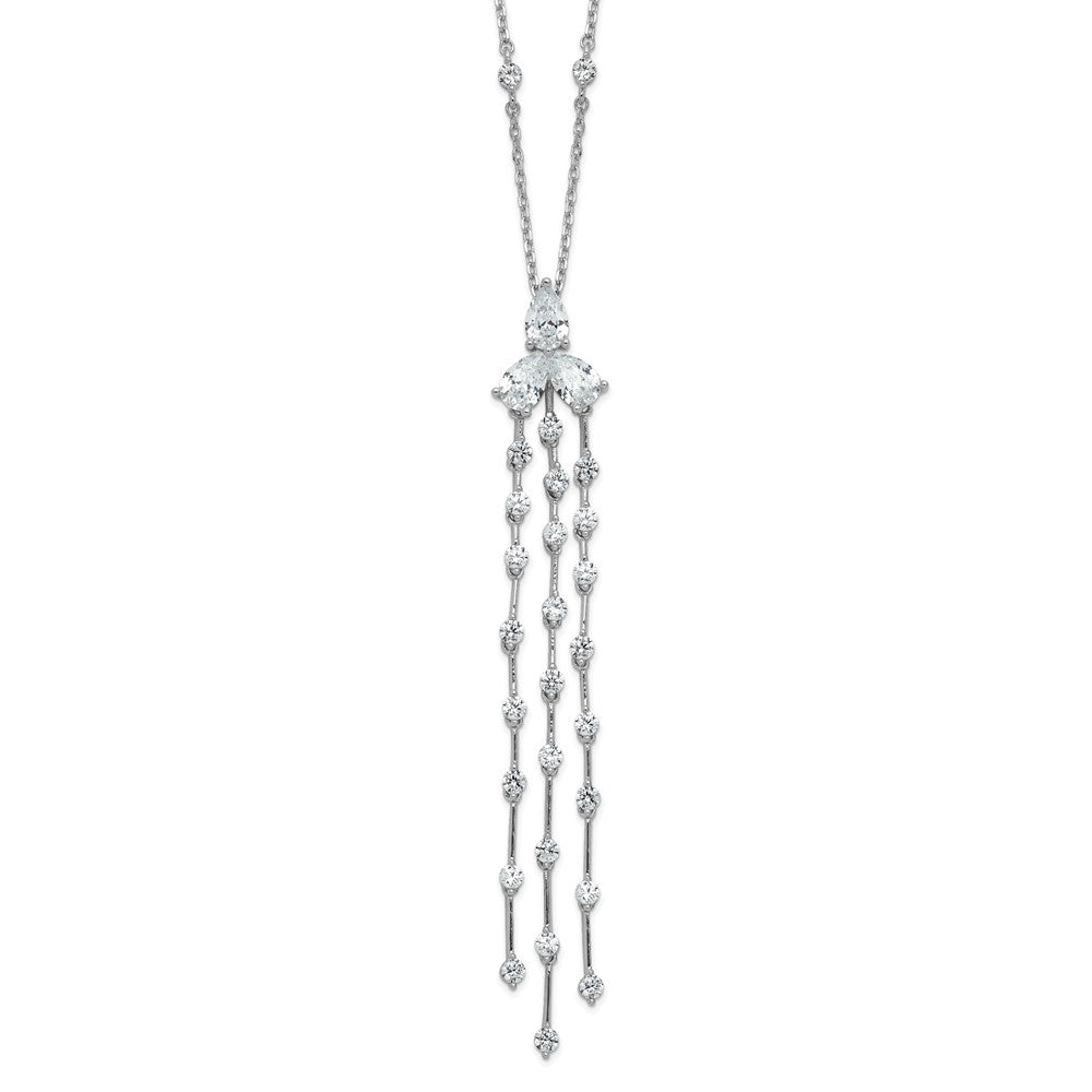 Sterling Shimmer Sterling Silver Rhodium-plated CZ 38 Stone 10 Station with 3 Dangles 16 inch with 2 inch Extension Necklace