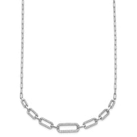 Load image into Gallery viewer, Sterling Shimmer Sterling Silver Rhodium-plated CZ 102 Stone Paper Clip Link 16 in with 2 inch Extension Necklace
