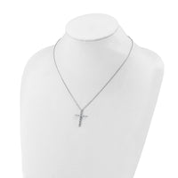 Load image into Gallery viewer, Sterling Shimmer Sterling Silver Rhodium-plated CZ 21 Stone Cross 16 inch with 2 inch Extension Necklace
