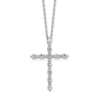 Load image into Gallery viewer, Sterling Shimmer Sterling Silver Rhodium-plated CZ 21 Stone Cross 16 inch with 2 inch Extension Necklace
