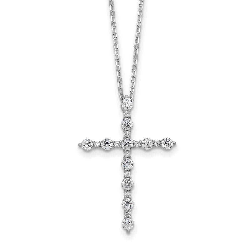 Sterling Shimmer Sterling Silver Rhodium-plated CZ 21 Stone Cross 16 inch with 2 inch Extension Necklace