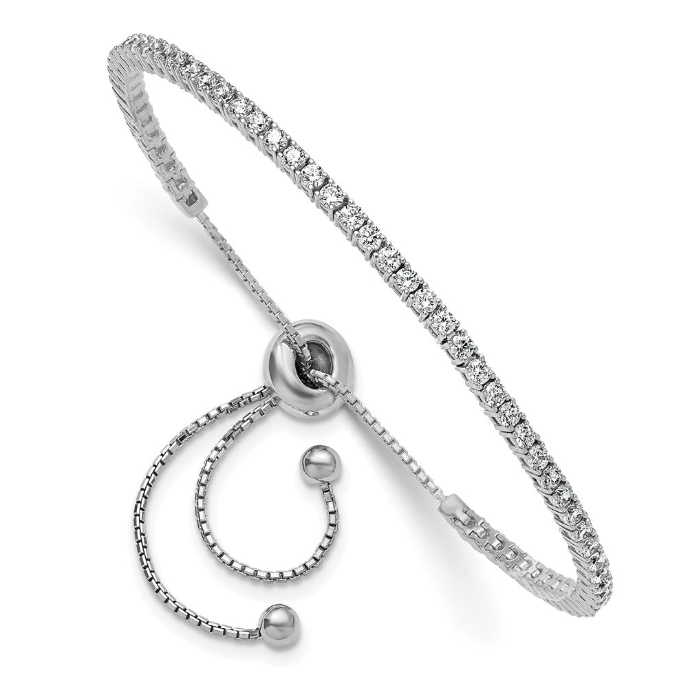 Sterling Shimmer Sterling Silver Rhodium-plated 2mm CZ 60 Stone Adjustable Bracelet
