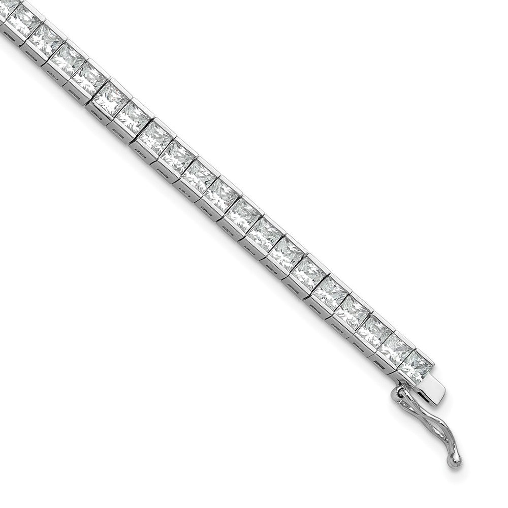 Sterling Shimmer Sterling Silver Rhodium-plated Square 3mm x 3mm CZ 53 Stone 7 inch Bracelet
