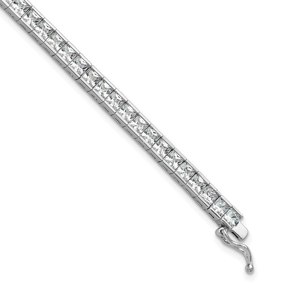 Sterling Shimmer Sterling Silver Rhodium-plated Square 3mm x 3mm CZ 61 Stone 8 inch Bracelet