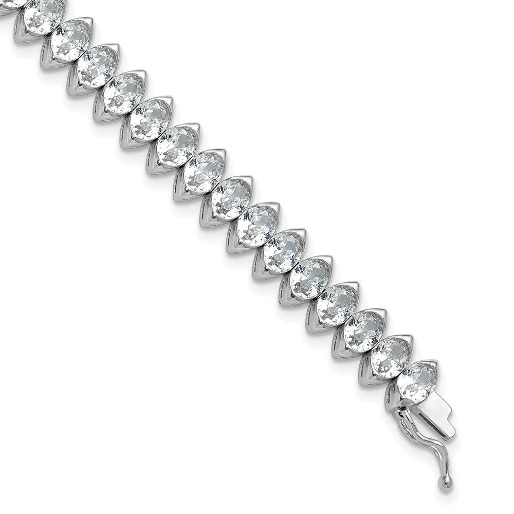 Sterling Shimmer Sterling Silver Rhodium-plated 5mm x 4mm CZ 41 Stone 7 inch Bracelet