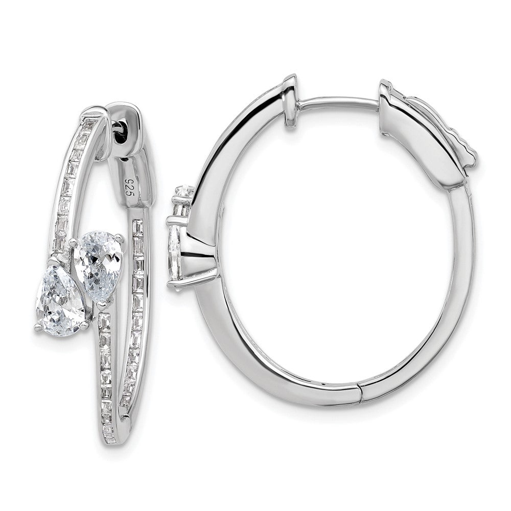 Sterling Shimmer Sterling Silver Rhodium-plated CZ 62 Stone In and Out Hinged Hoop Earrings