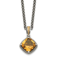 Load image into Gallery viewer, Shey Couture Sterling Silver with 14K Accent 18 Inch Antiqued Cushion Citrine Necklace
