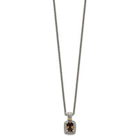 Load image into Gallery viewer, Shey Couture Sterling Silver with 14K Accent 18 Inch Antiqued Cushion Checkerboard Smoky Quartz Necklace
