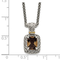 Load image into Gallery viewer, Shey Couture Sterling Silver with 14K Accent 18 Inch Antiqued Cushion Checkerboard Smoky Quartz Necklace

