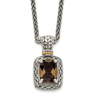Load image into Gallery viewer, Shey Couture Sterling Silver with 14K Accent 18 Inch Antiqued Cushion Checkerboard Smoky Quartz Necklace
