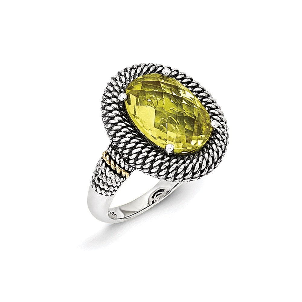 Sterling Silver w/14k Antiqued Lemon Quartz Ring