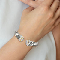 Load image into Gallery viewer, Shey Couture Sterling Silver with 14K Accent Antiqued 1/2 carat Diamond Hinged Cuff Bracelet
