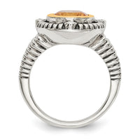 Load image into Gallery viewer, Shey Couture Sterling Silver with 14K Accent Antiqued Oval Bezel Citrine with Diamond Ring

