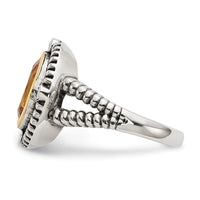 Load image into Gallery viewer, Shey Couture Sterling Silver with 14K Accent Antiqued Oval Bezel Citrine with Diamond Ring

