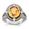 Shey Couture Sterling Silver with 14K Accent Antiqued Oval Bezel Citrine with Diamond Ring