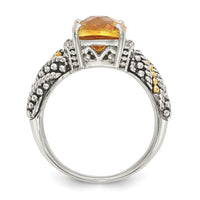 Load image into Gallery viewer, Shey Couture Sterling Silver with 14K Accent Antiqued Diamond and Checkerboard Cushion Citrine Ring
