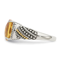 Load image into Gallery viewer, Shey Couture Sterling Silver with 14K Accent Antiqued Diamond and Checkerboard Cushion Citrine Ring
