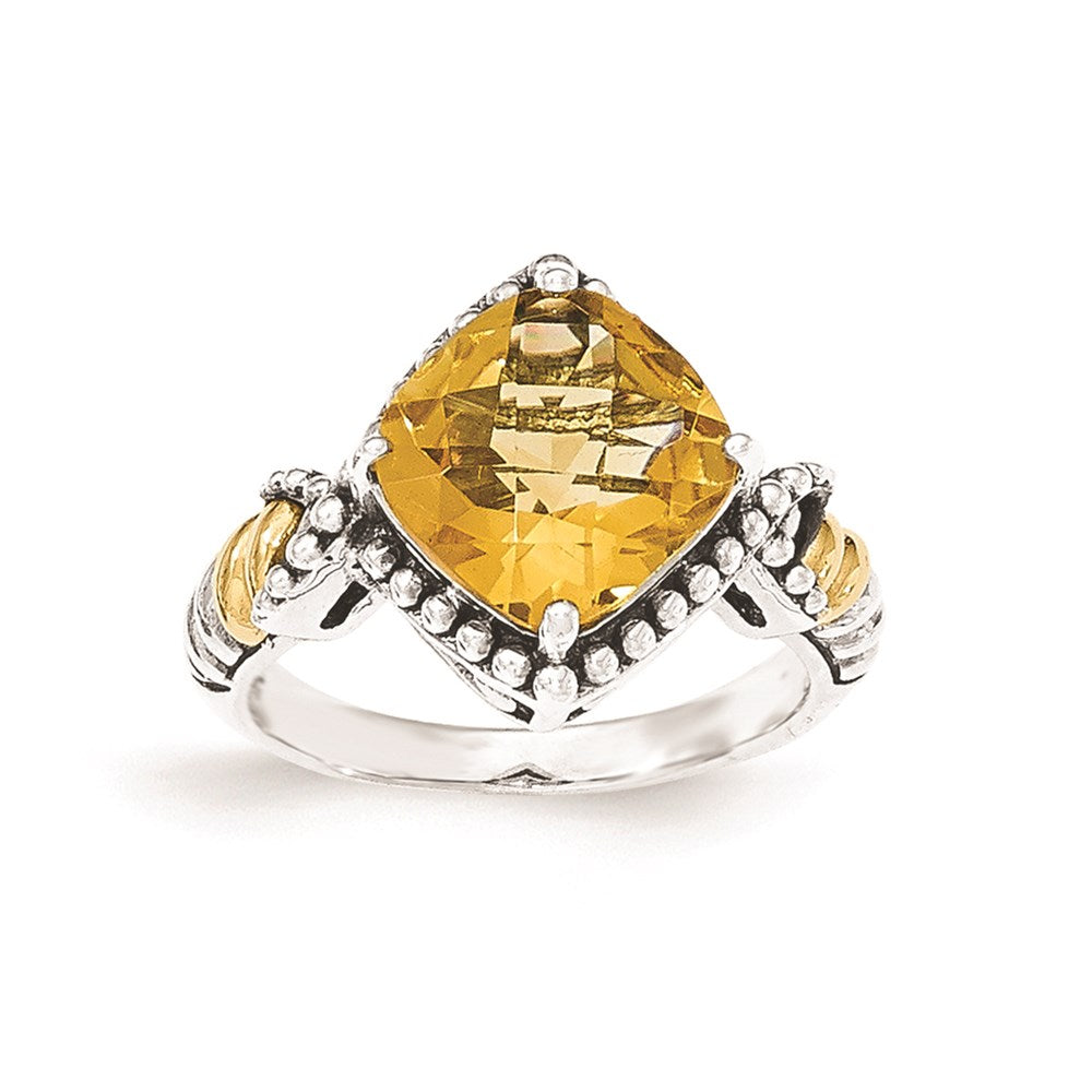 Sterling Silver w/14ky Citrine Cushion Ring