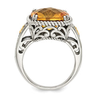 Load image into Gallery viewer, Shey Couture Sterling Silver with 14K Accent Antiqued Cushion Citrine Ring
