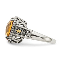 Load image into Gallery viewer, Shey Couture Sterling Silver with 14K Accent Antiqued Cushion Citrine Ring
