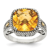 Load image into Gallery viewer, Shey Couture Sterling Silver with 14K Accent Antiqued Cushion Citrine Ring

