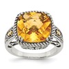 Shey Couture Sterling Silver with 14K Accent Antiqued Cushion Citrine Ring
