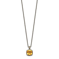 Load image into Gallery viewer, Shey Couture Sterling Silver with 14K Accent 18 Inch Antiqued Checkerboard Cushion Citrine Necklace

