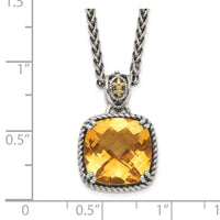 Load image into Gallery viewer, Shey Couture Sterling Silver with 14K Accent 18 Inch Antiqued Checkerboard Cushion Citrine Necklace

