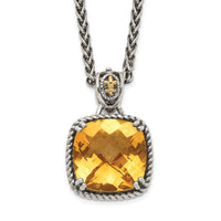 Load image into Gallery viewer, Shey Couture Sterling Silver with 14K Accent 18 Inch Antiqued Checkerboard Cushion Citrine Necklace
