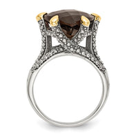 Load image into Gallery viewer, Shey Couture Sterling Silver with 14K Accent Antiqued Trillion Checkerboard Smoky Quartz Ring

