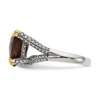 Load image into Gallery viewer, Shey Couture Sterling Silver with 14K Accent Antiqued Trillion Checkerboard Smoky Quartz Ring
